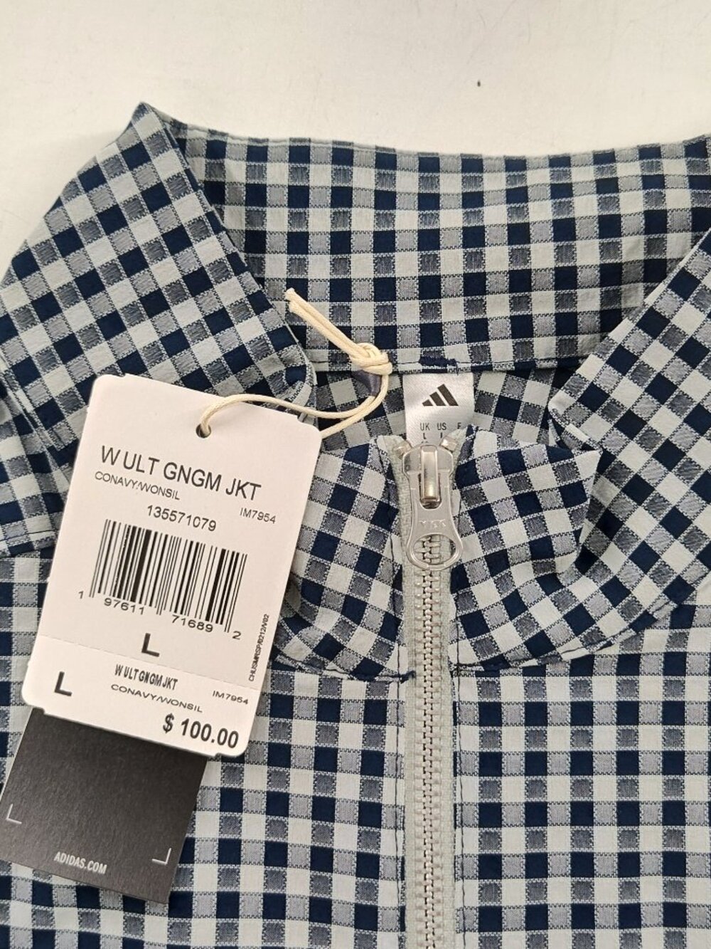 Women's Adidas Ultimate 365 Gingham Zip Jacket w/Pockets Navy Size L   P#637@CMK - Picture 3 of 9